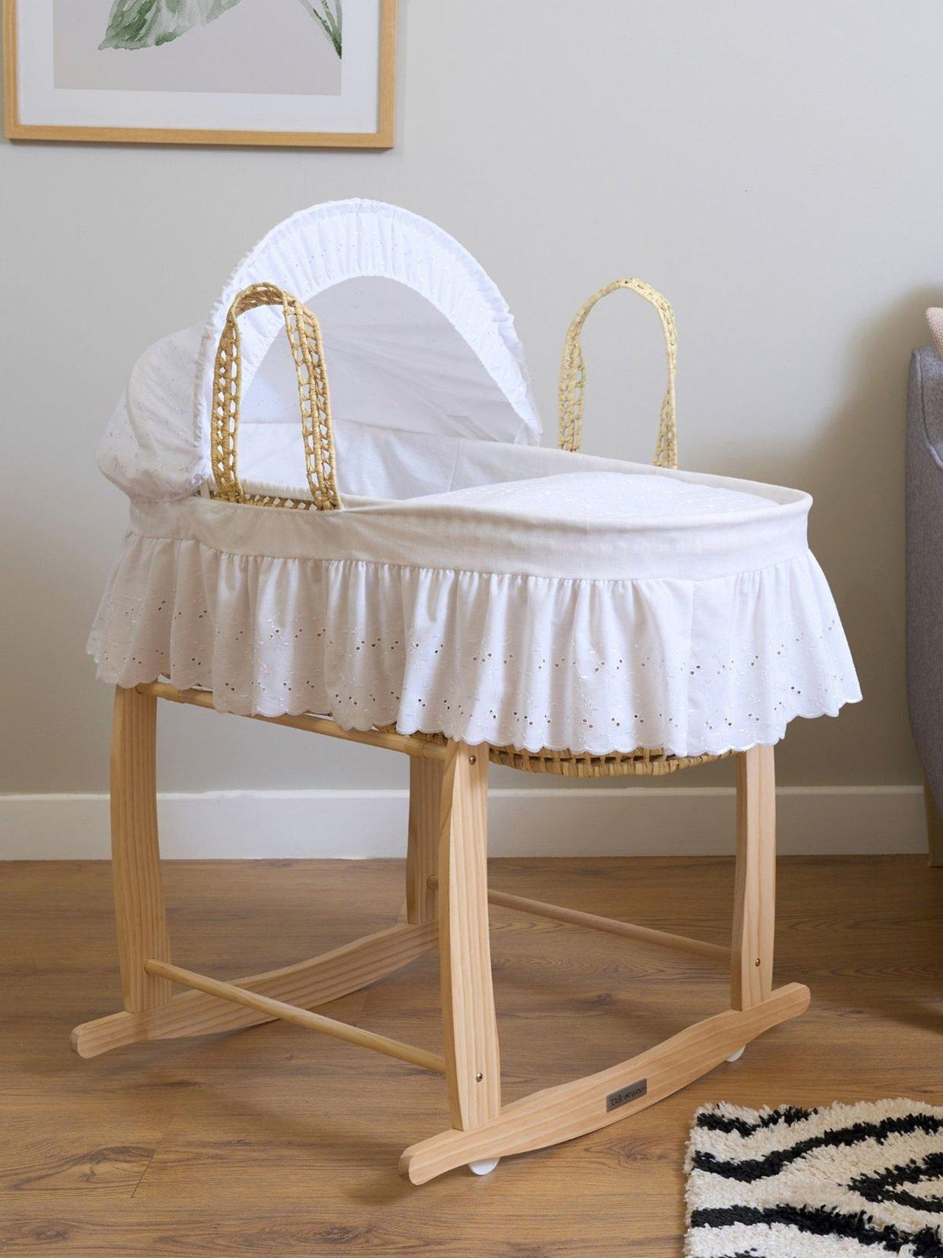 Product photograph of Clair De Lune Broderie Anglaise Palm Moses Basket With Traditional Skirt from very.co.uk