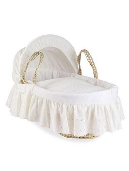 Product photograph of Clair De Lune Broderie Anglaise Palm Moses Basket With Traditional Skirt from very.co.uk