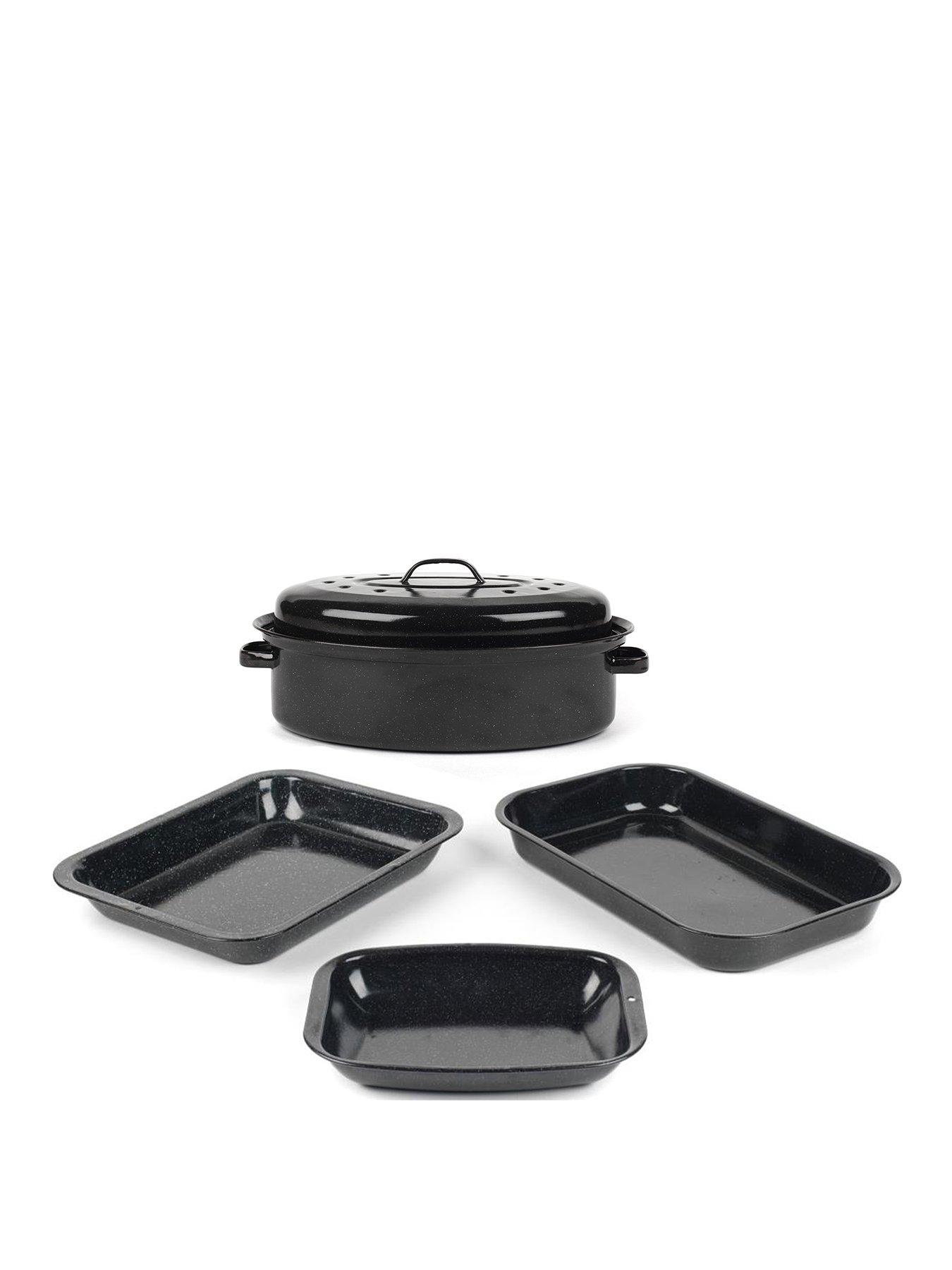 Russell Hobbs Romano Vitreous Enamel 3pc Roaster & Chop Tray Set & Self
