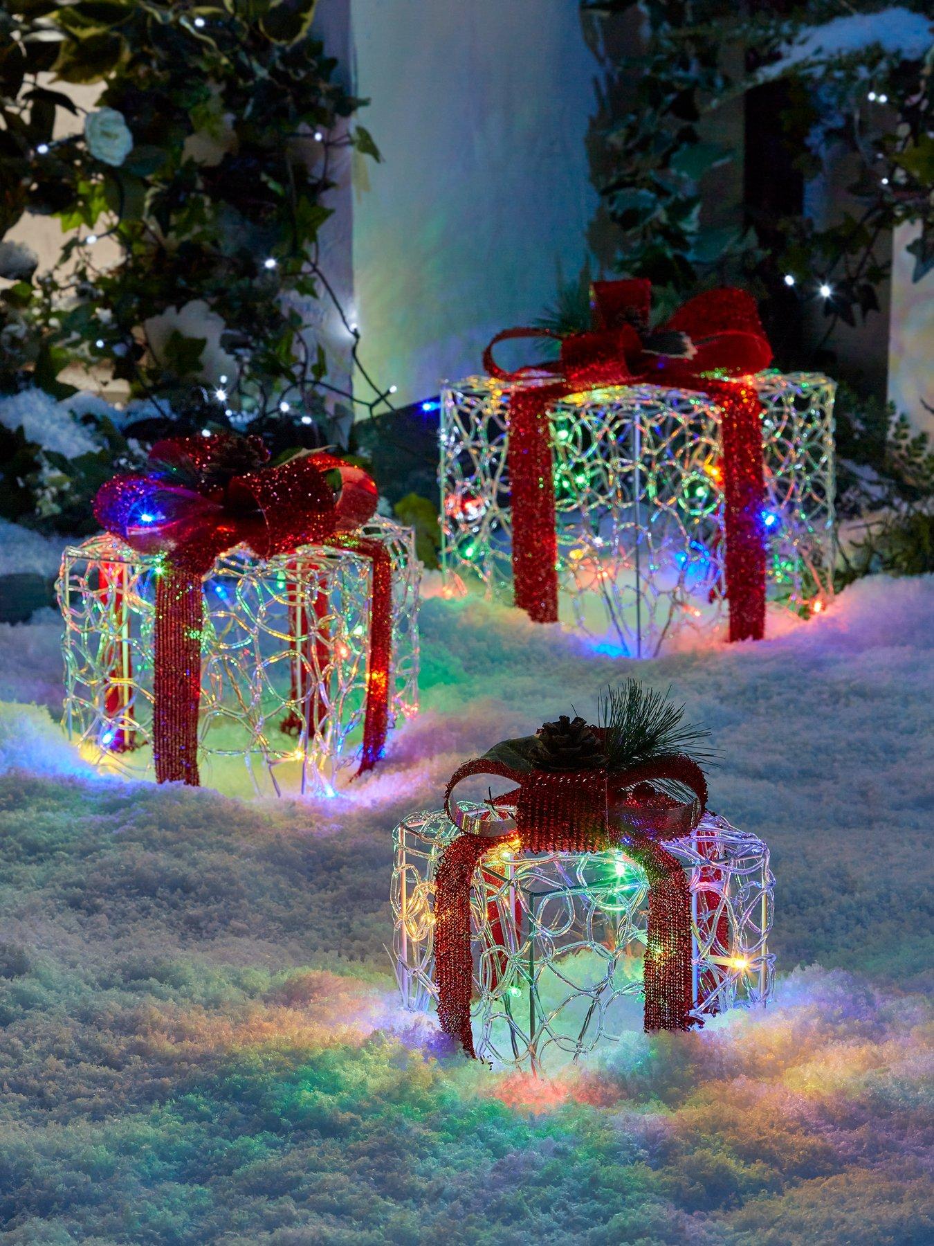 Product photograph of Festive Set Of 3 Lit Multicolour Soft Acrylic Parcel Indoor Outdoor Christmas Decorations from very.co.uk