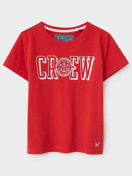 Crew Clothing Boys Short Sleeve Pique Logo Tshirt - Bright Red | very.co.uk