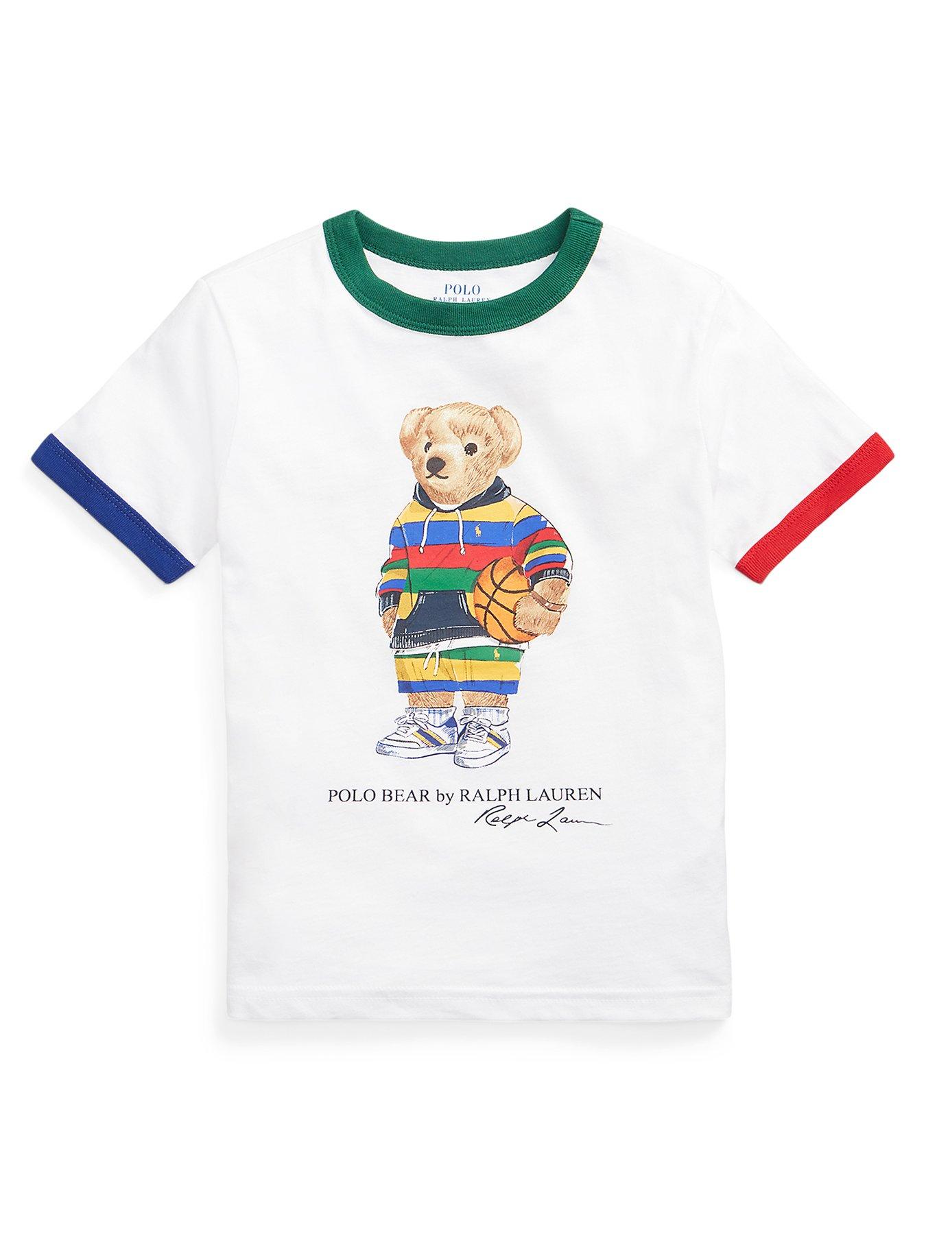 Ralph Lauren Boys Colour Trim Bear Short Sleeve T Shirt - White Multi |  