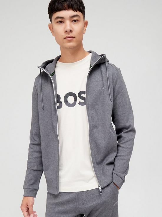 front image of boss-saggy-curved-logo-zip-thru-hoodie-medium-grey