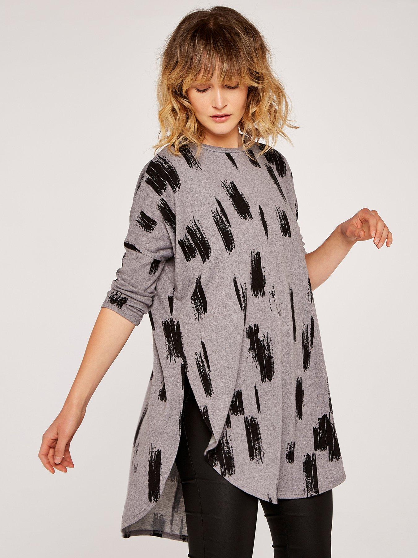 Apricot Brush Stroke Curve Hem Top Grey very.co.uk