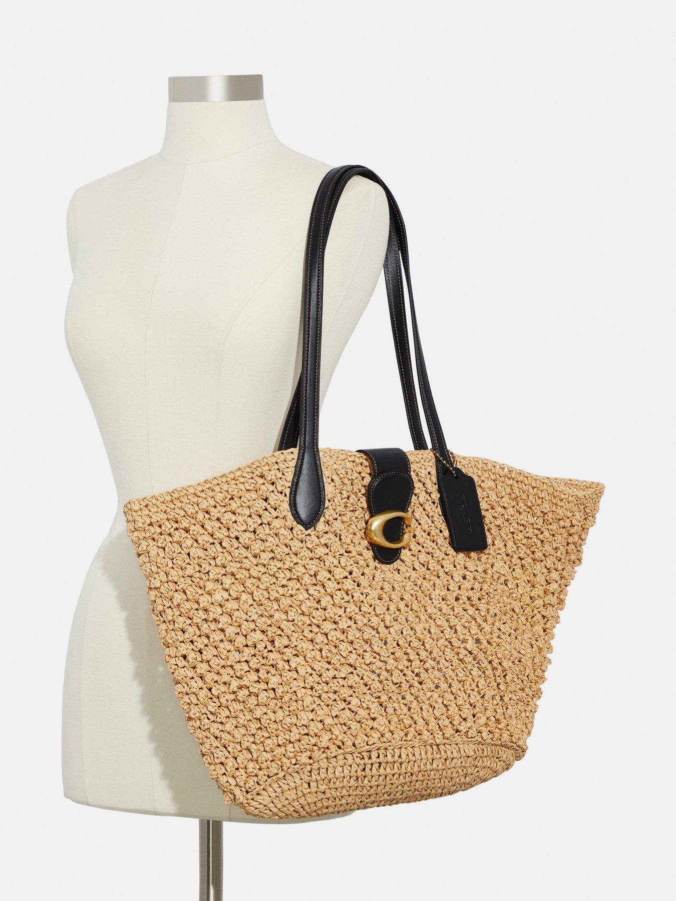 COACH Large Popcorn Texture Paper Straw Tote Bag Beige very.co.uk