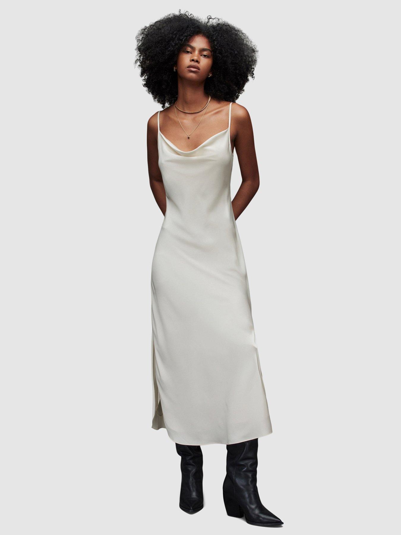 White Midi Slip Dress - Satin Slip Dress - Button Side Dress - Lulus