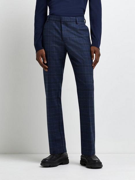 river-island-navy-brown-check-trousers