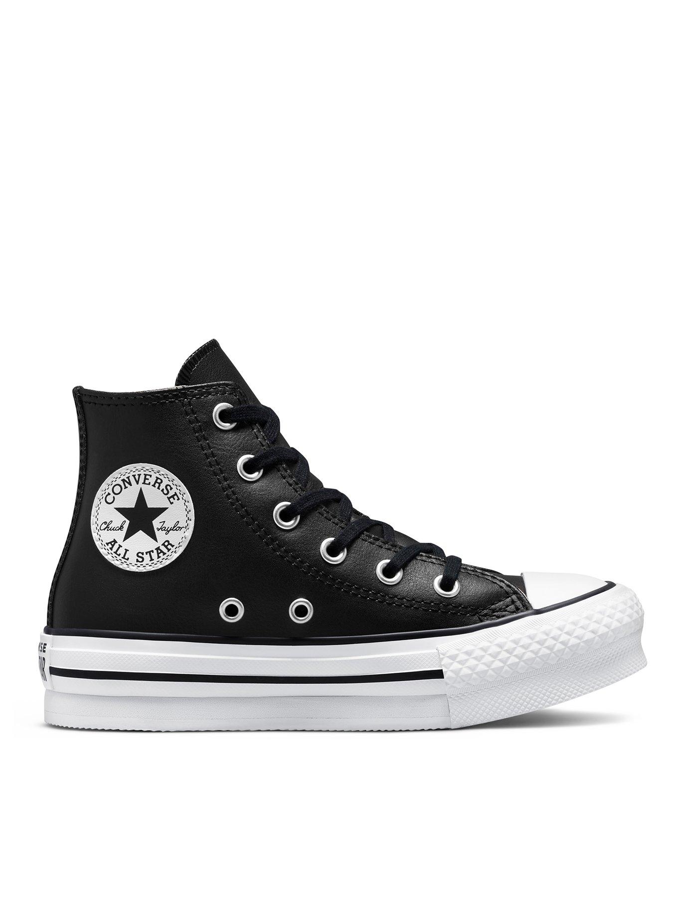 Converse Kids Girls Leather EVA Lift Hi Top Trainers - Black/White, Black, Size 11