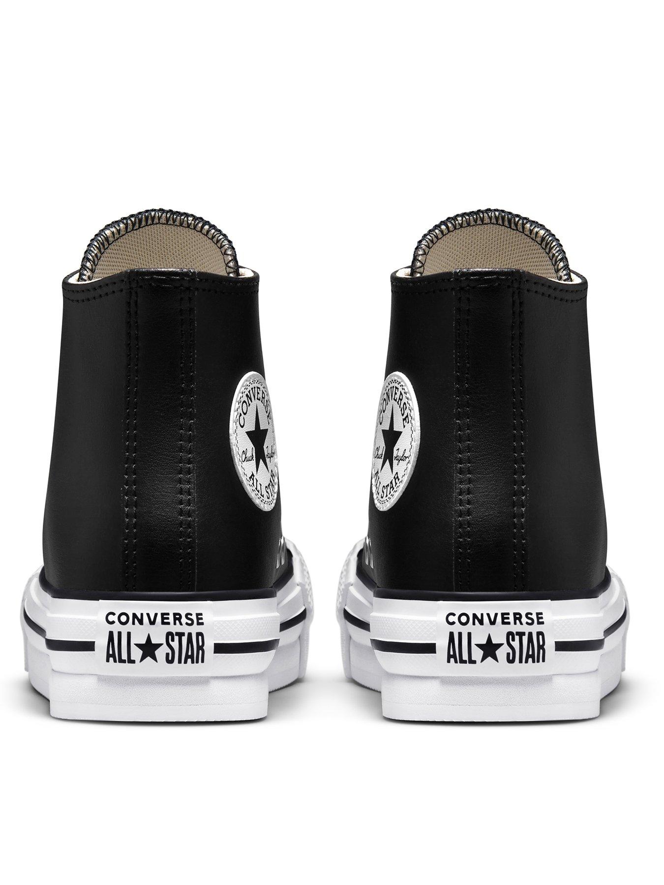 Kids Girls Leather EVA Lift Hi Top Trainers Black White