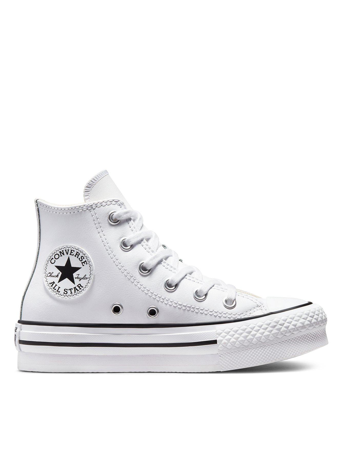 Converse Kids Girls Leather EVA Lift Hi Top Trainers - White, White, Size 12
