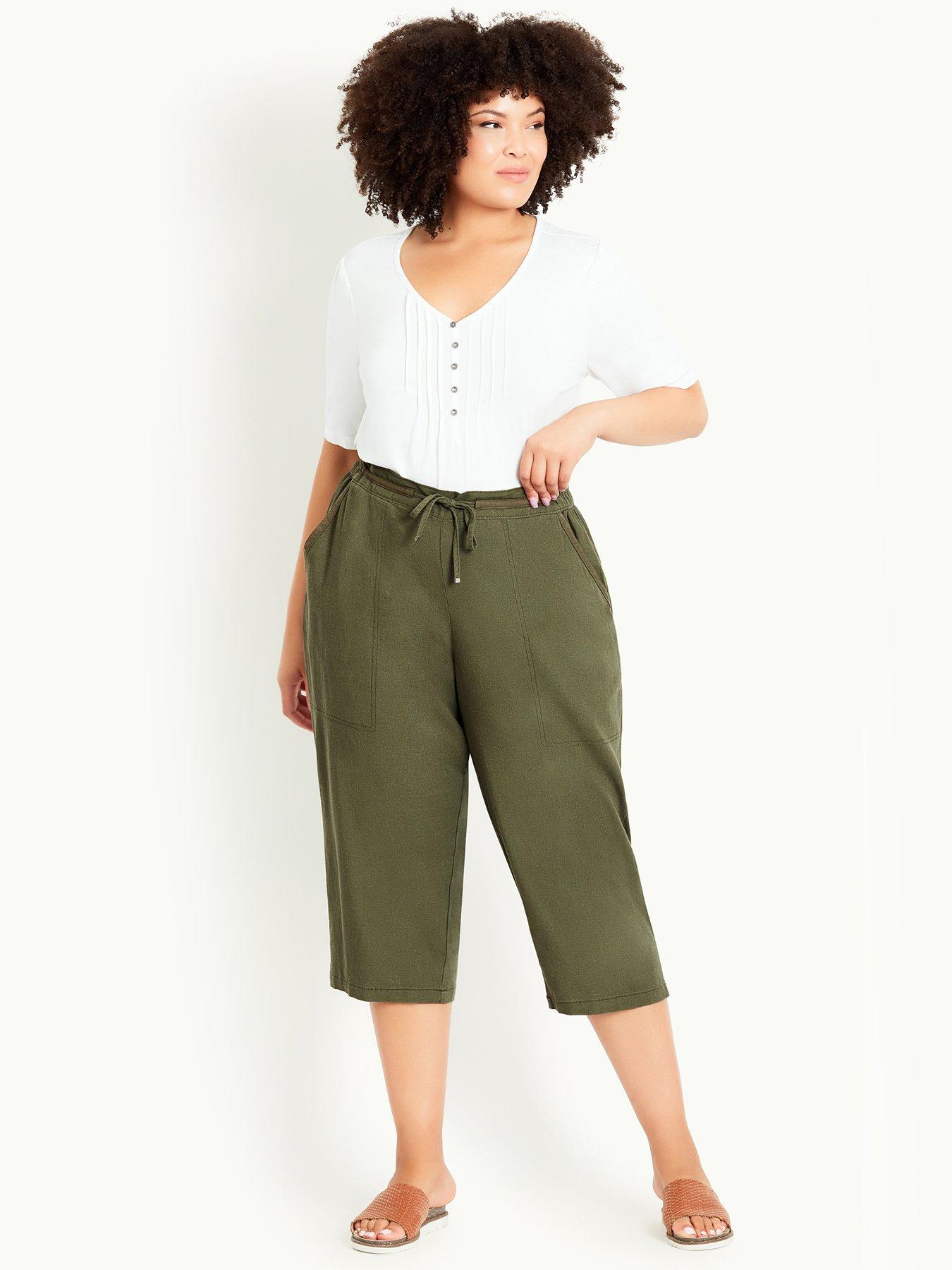 evans linen cropped trousers