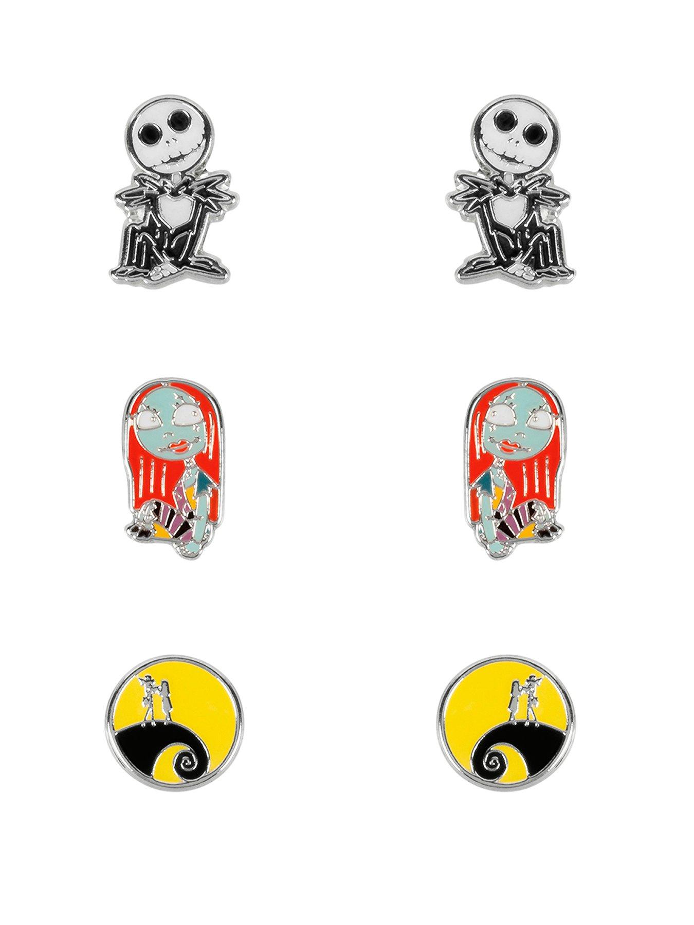 disney the nightmare before christmas black, white, red & yellow trio earring set