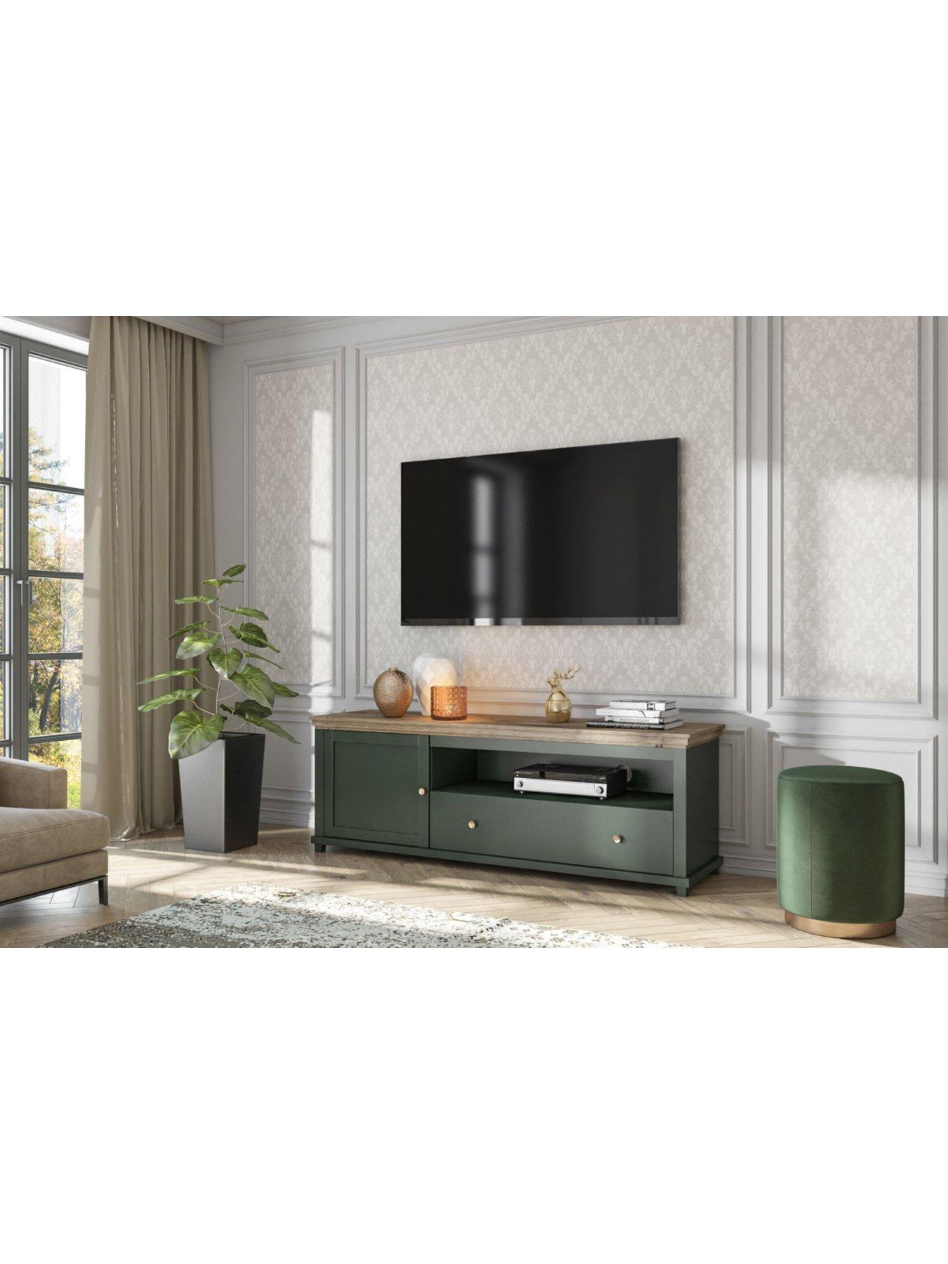 Product photograph of Very Home Evora Large Tv Unit - Fits Up To 77 Inch Tv - Green Oak from very.co.uk