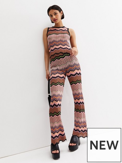 new-look-pink-zig-zag-knit-flared-trousers