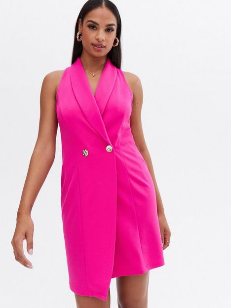new-look-bright-pink-sleeveless-mini-blazer-dress
