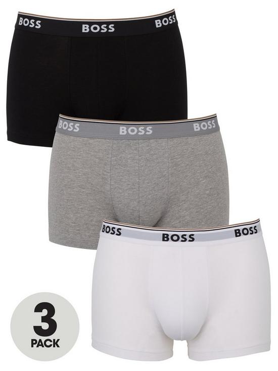 front image of boss-bodywear-3-pack-power-trunks-blackwhitegrey