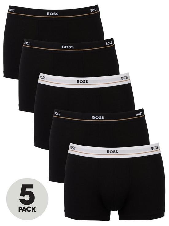 front image of boss-bodywear-5-pack-essential-trunks-black