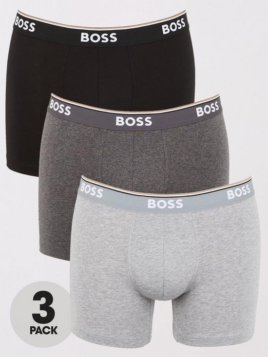 front image of boss-bodywear-3-pack-power-boxer-briefs-grey