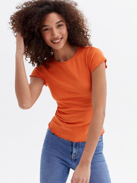 new-look-bright-orange-frill-short-sleeve-t-shirt