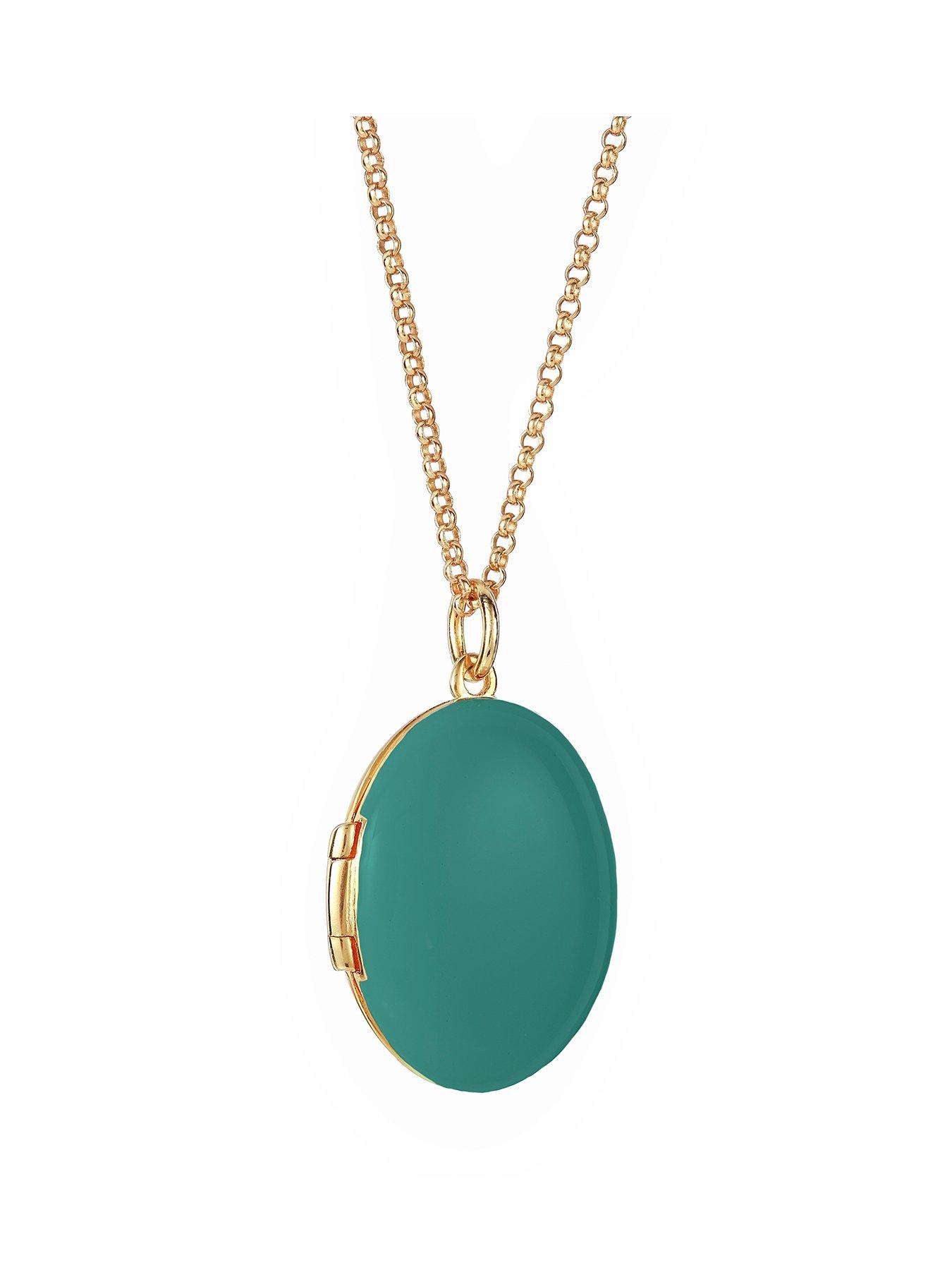Product photograph of The Love Silver Collection Sterling Silver Gold Plated Oval Teal Enamel Locket Necklace from very.co.uk