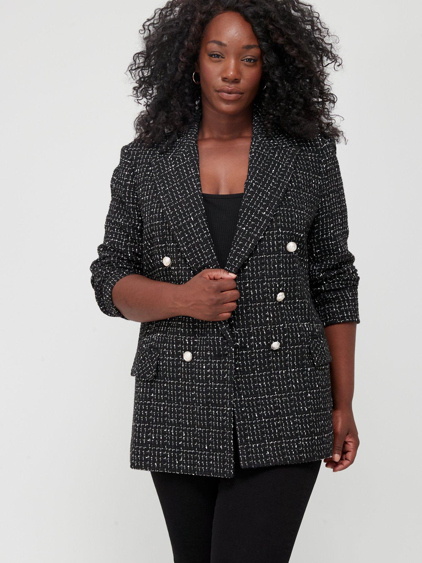 V by Very Curve Boucle Military Blazer Black very.co.uk