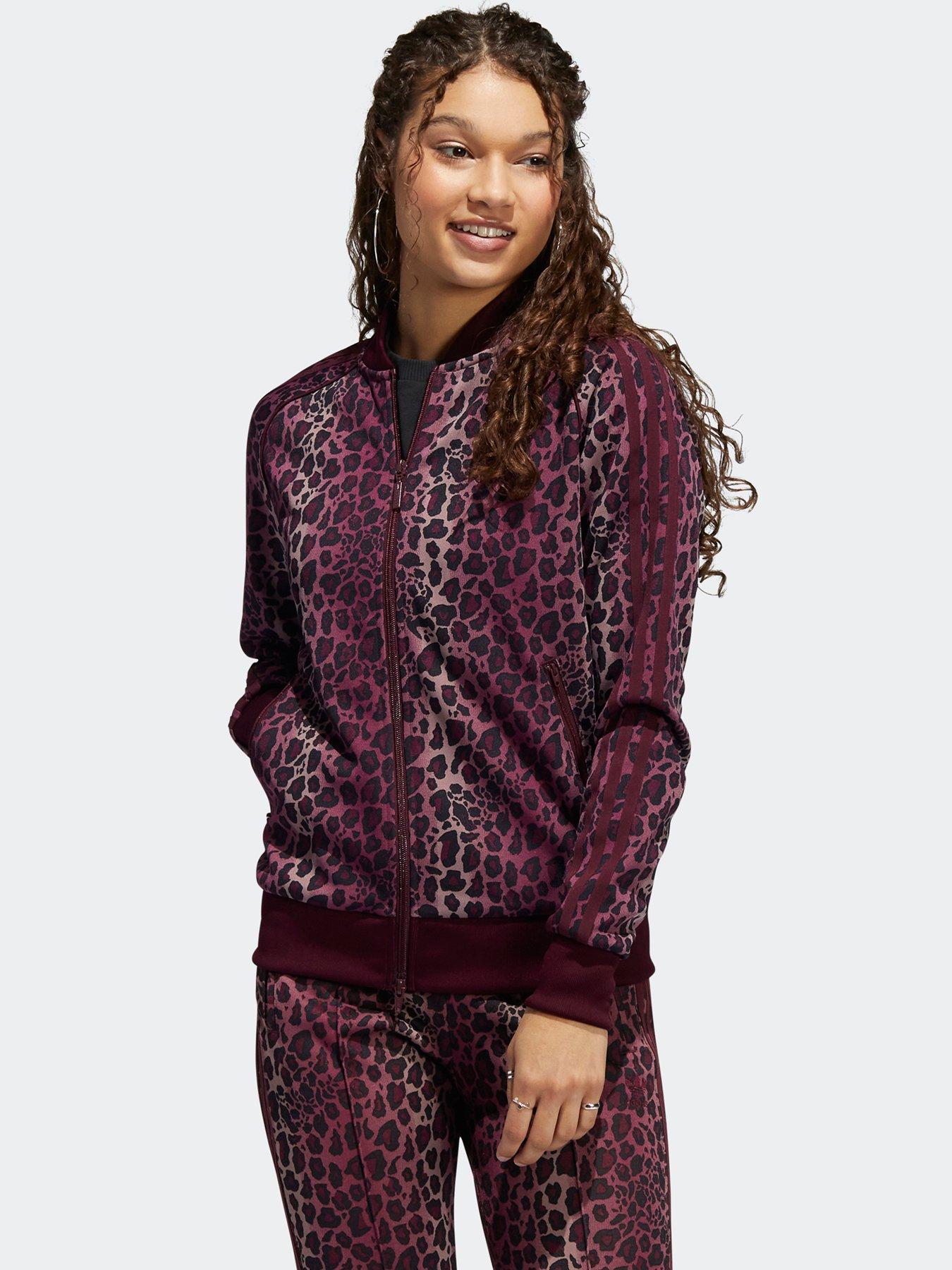 Esquivar Difuminar frotis adidas Originals Leopard Track Top - Maroon | very.co.uk