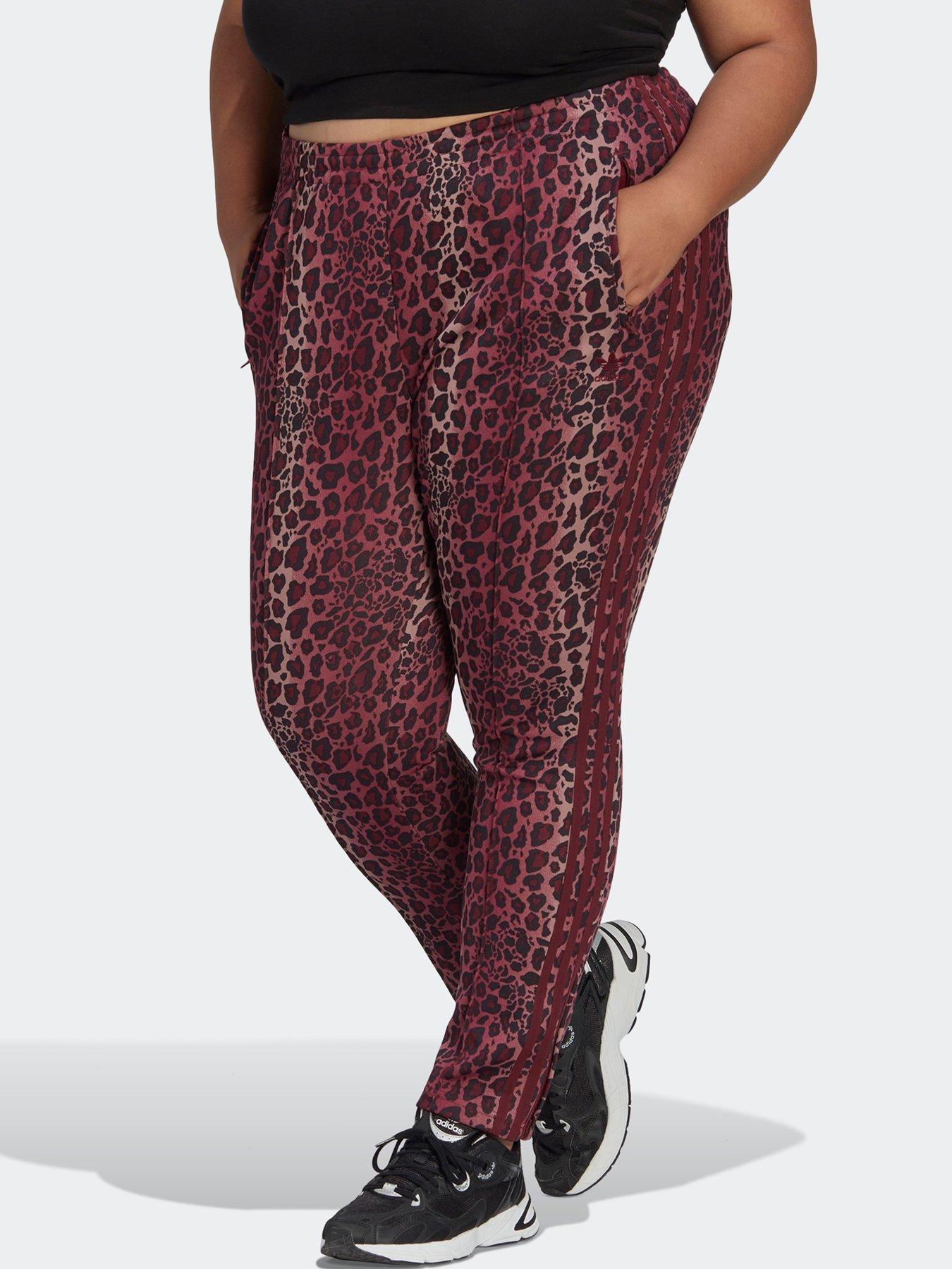 adidas Originals three stripe leopard print leggings in burgundy