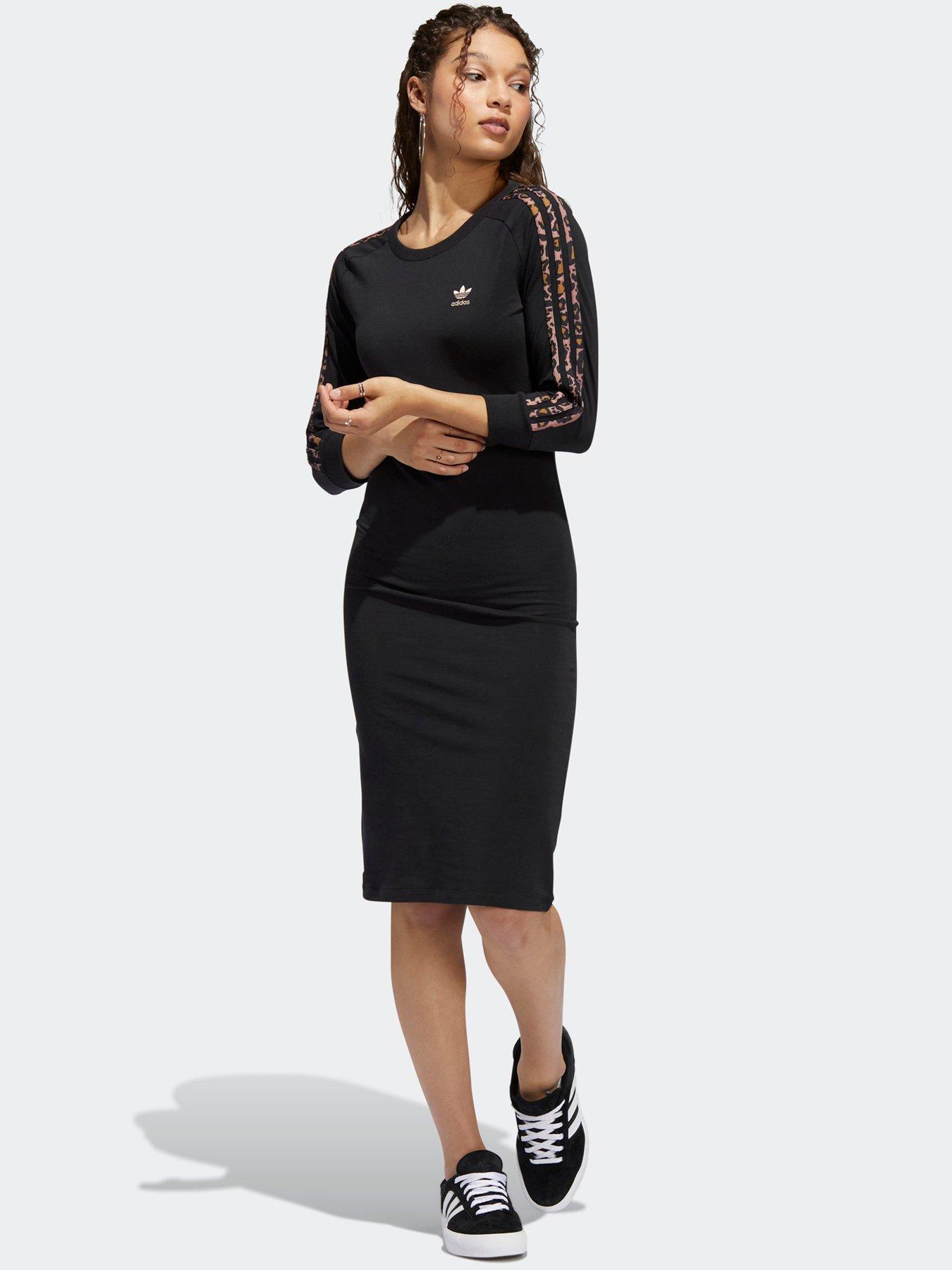 adidas Originals Leopard 3 Stripe Dress - Black | very.co.uk