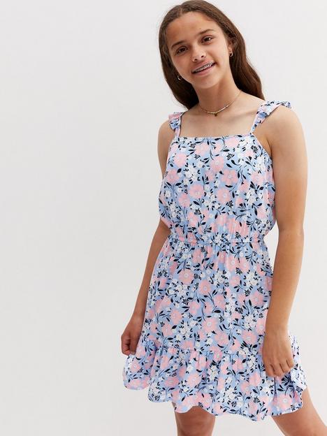 new-look-915-girls-blue-floral-frill-strap-dress