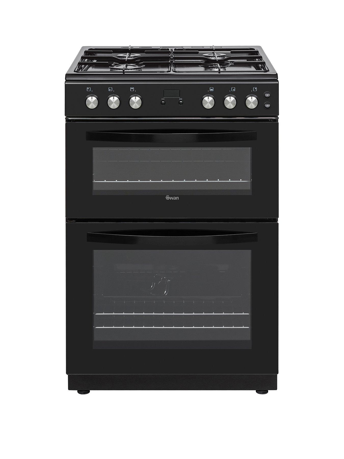 Product photograph of Swan Sx158130b Freestanding 60cm Wide Double Oven Gas Cooker - Black from very.co.uk