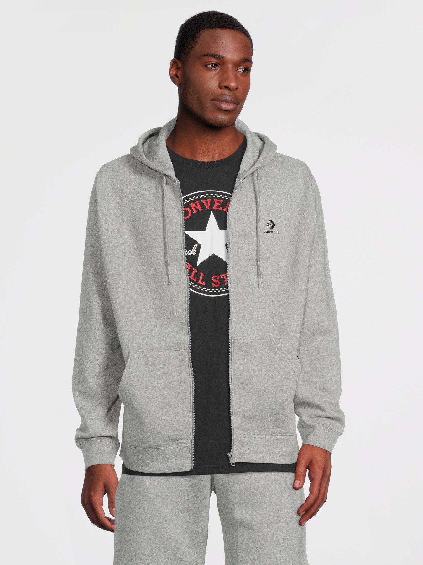 Converse Embroidered Star Chevron Left Chest Full Zip Hoodie - Grey Marl |  very.co.uk