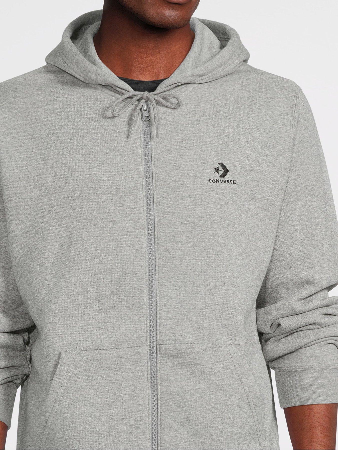Converse Embroidered Star Chevron Left Chest Full Zip Hoodie Grey Marl