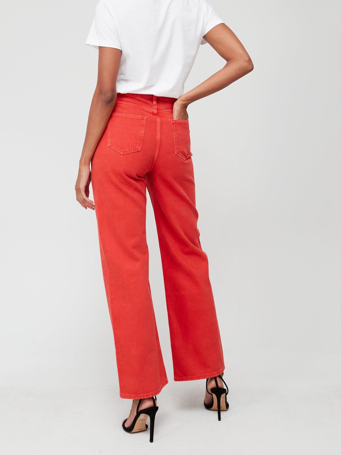 High Waist Wide Leg Jean - Red