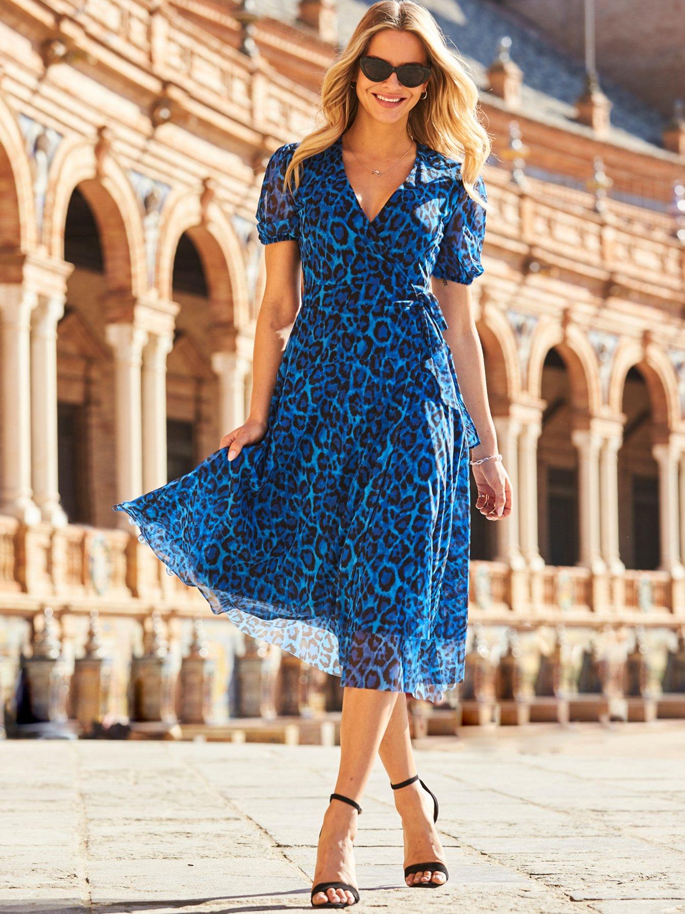 Sosandar Animal Print Wrap Dress Blue very