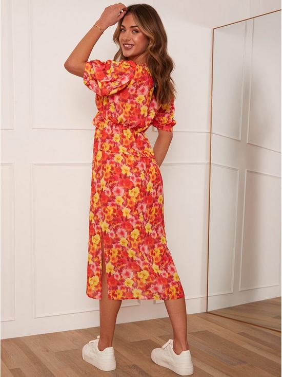 stillFront image of chi-chi-london-short-sleeve-floral-printed-midi-dress--nbspred