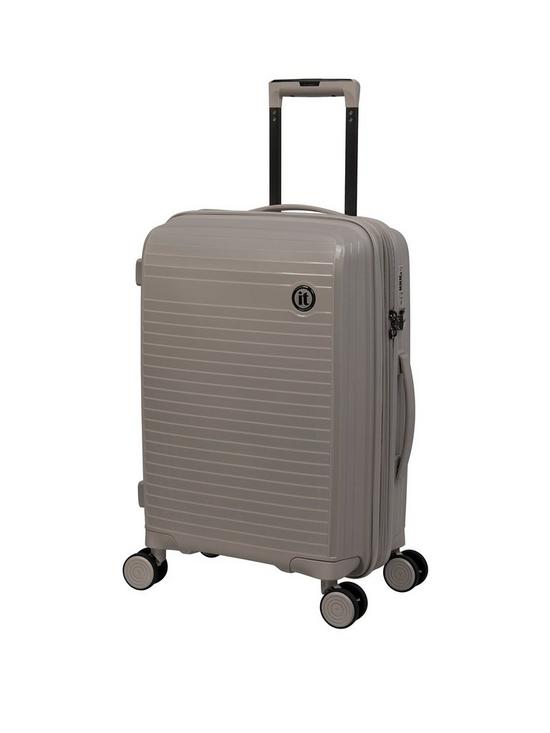 front image of it-luggage-spontaneous-feather-grey-cabin-expandable-hardshell-8-wheel-suitcase