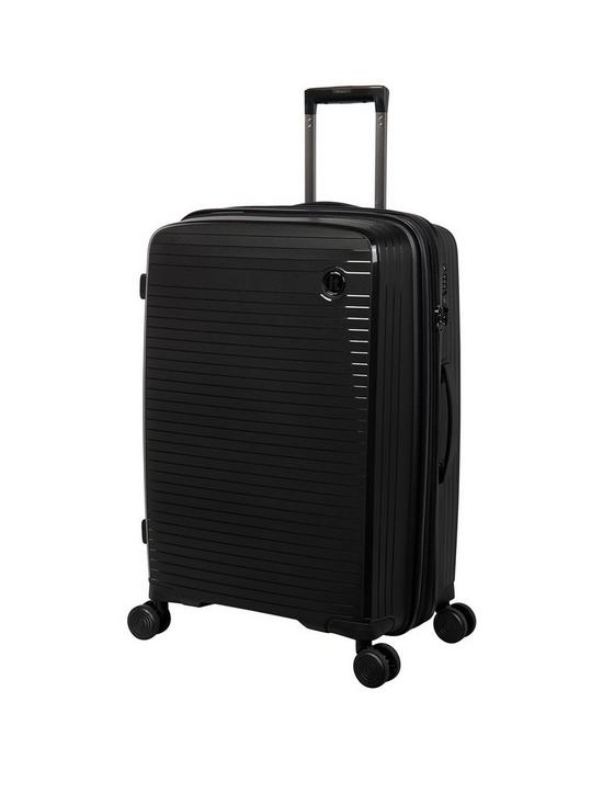 front image of it-luggage-spontaneous-black-medium-expandable-hardshell-8-wheel-suitcase