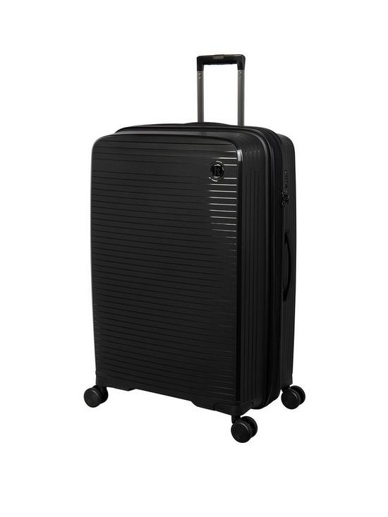 front image of it-luggage-spontaneous-black-large-expandable-hardshell-8-wheel-suitcase