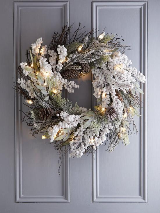 White Berry Pre-Lit Christmas Wreath - 60 cm | very.co.uk