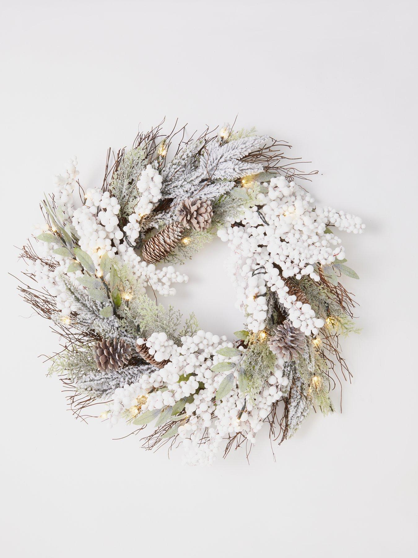 White Berry PreLit Christmas Wreath 60 cm very.co.uk