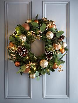 Product photograph of Very Home Copper And Gold Pre-lit Christmas Wreath - 60 Cm from very.co.uk