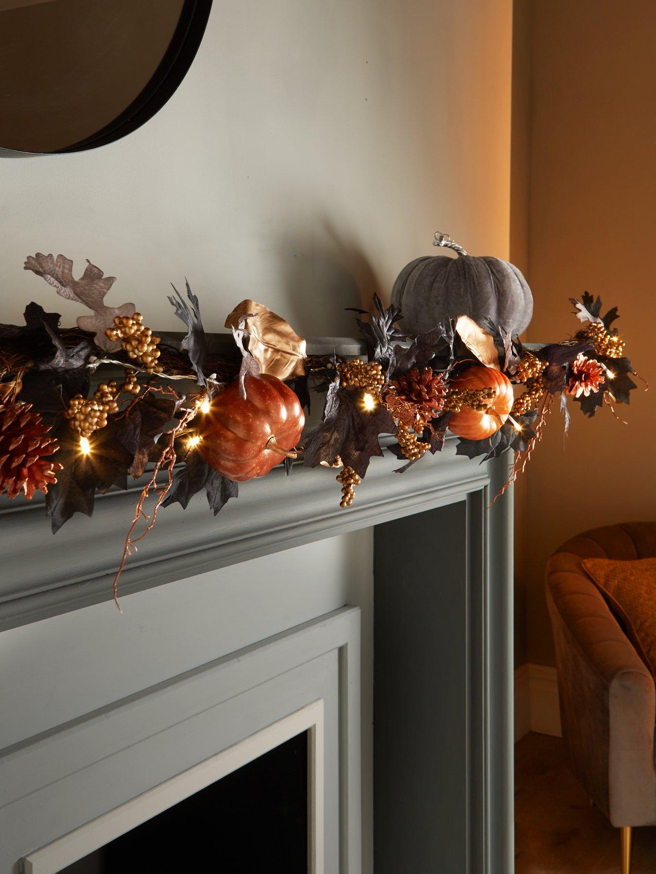 Image 1 of 6 of Very Home Autumn&nbsp;Pre-Lit Black Leaf Garland with Pumpkins (6ft)