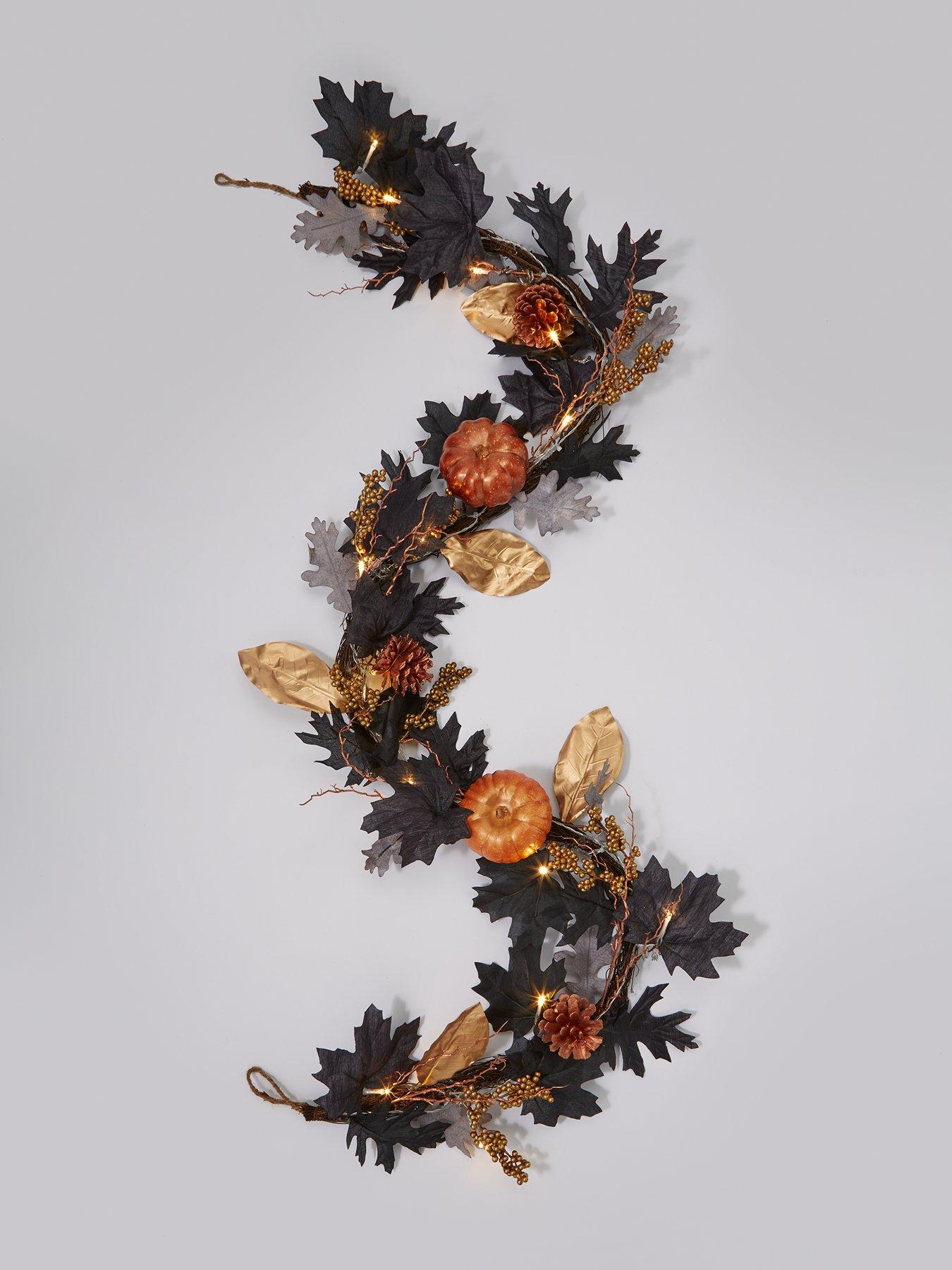 Image 2 of 6 of Very Home Autumn&nbsp;Pre-Lit Black Leaf Garland with Pumpkins (6ft)