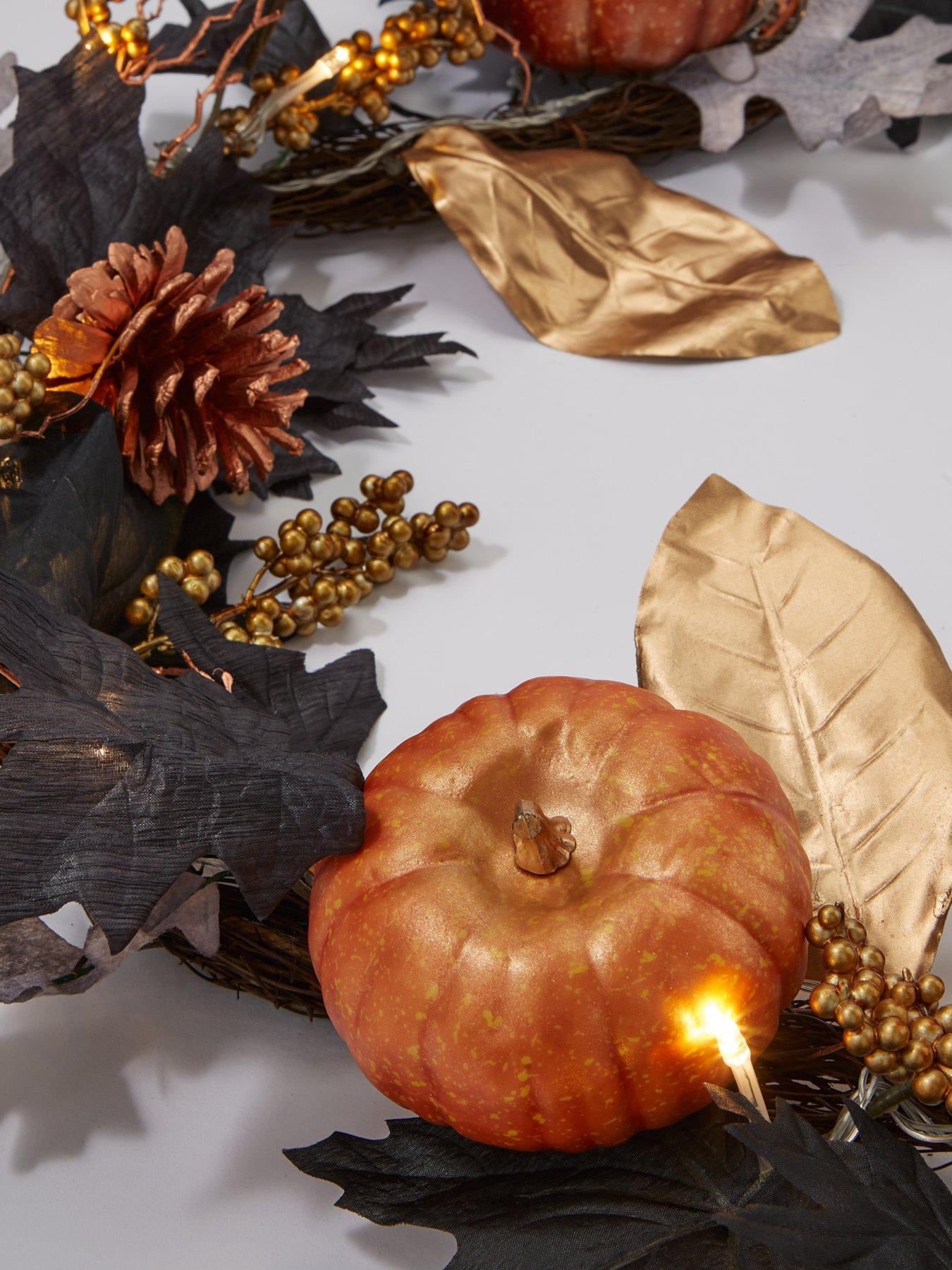 Image 4 of 6 of Very Home Autumn&nbsp;Pre-Lit Black Leaf Garland with Pumpkins (6ft)