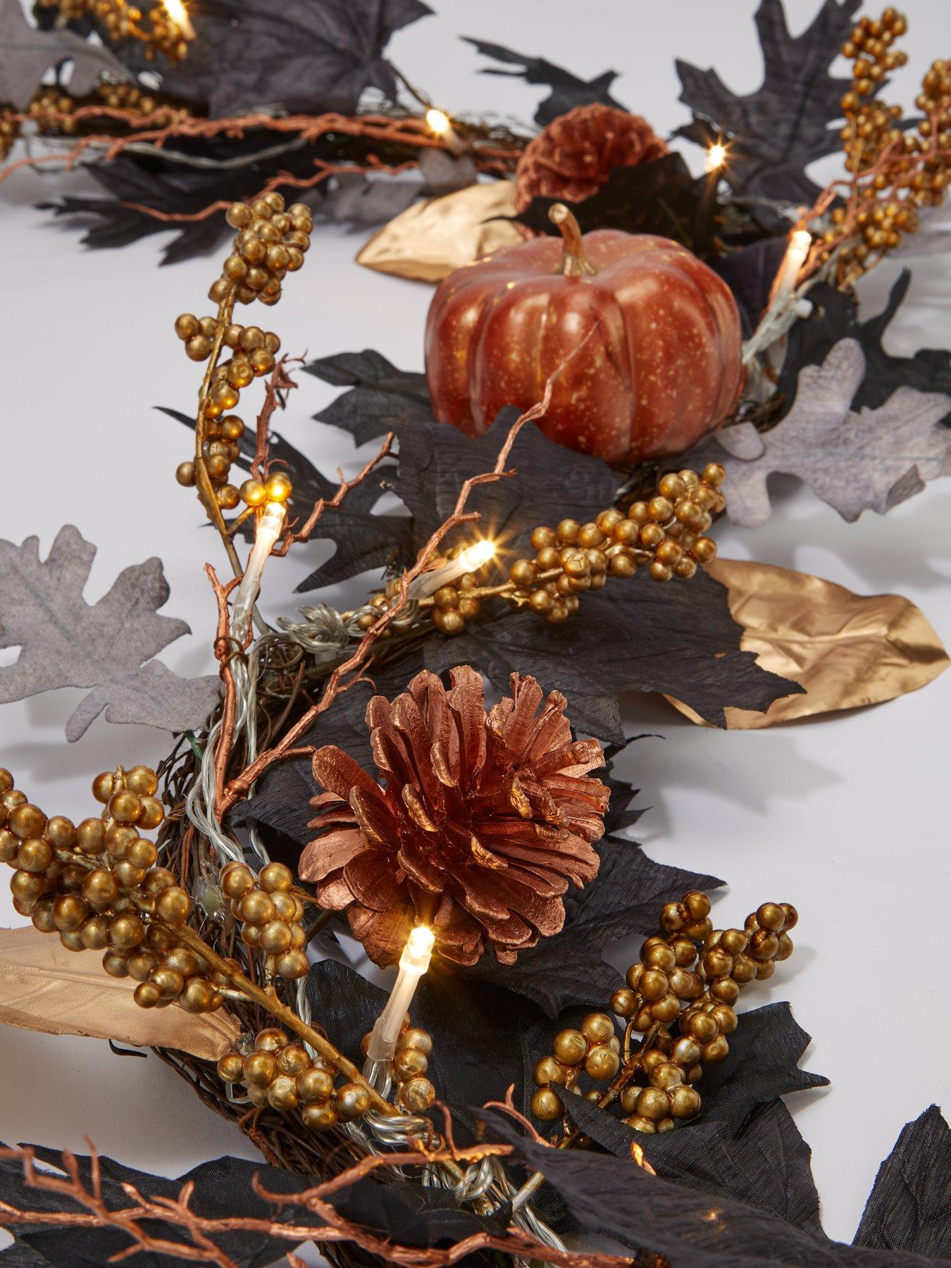 Image 5 of 6 of Very Home Autumn&nbsp;Pre-Lit Black Leaf Garland with Pumpkins (6ft)