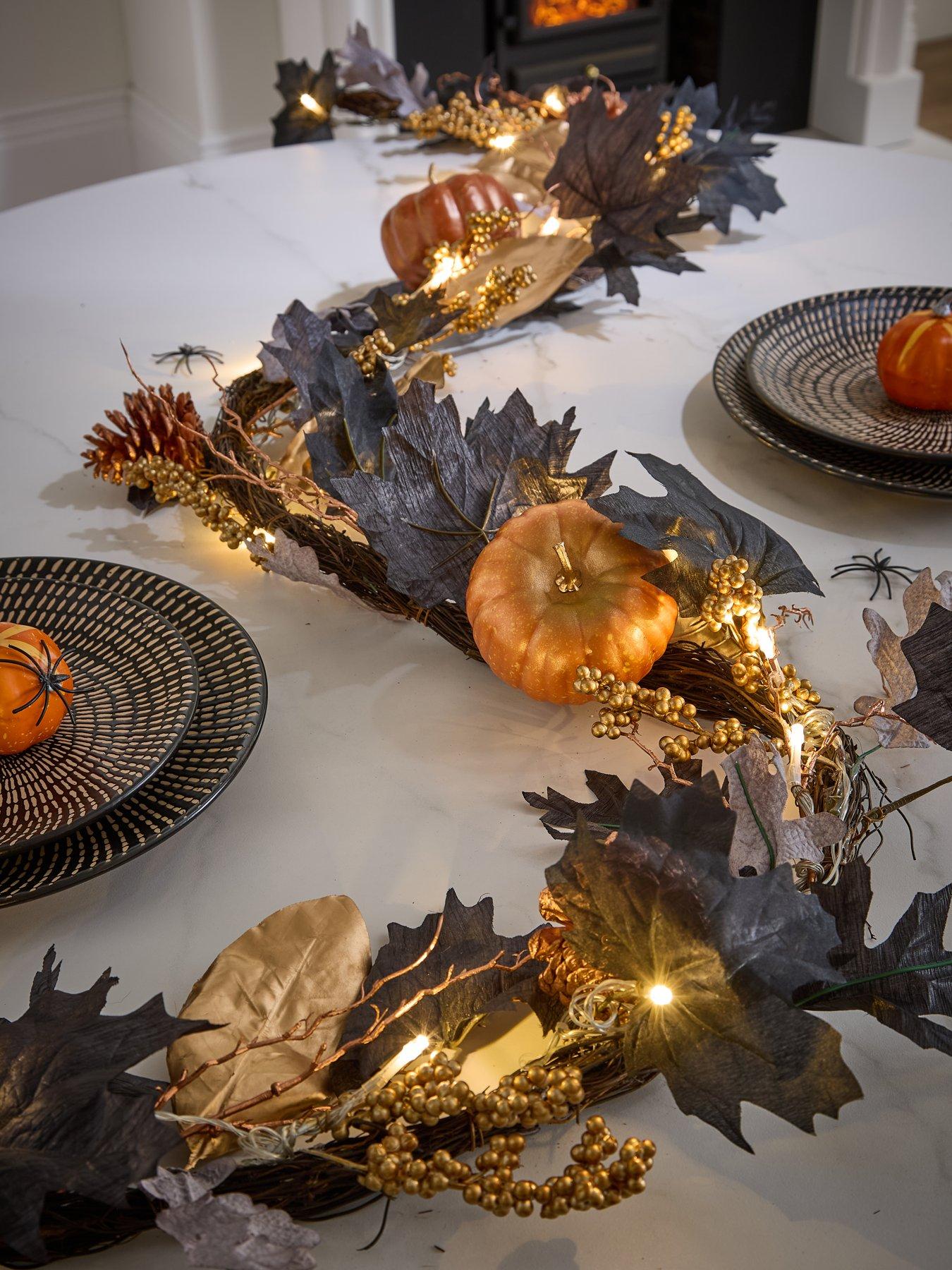 Image 6 of 6 of Very Home Autumn&nbsp;Pre-Lit Black Leaf Garland with Pumpkins (6ft)