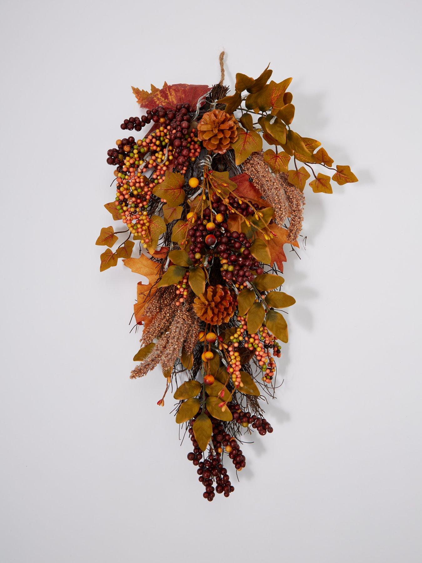 Very Home Autumn Pre-Lit Leaf Teardrop Wreath (70 x 25 cm) | very.co.uk