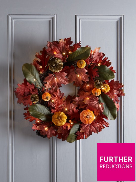 front image of autumn-pre-lit-multicoloured-pumpkin-wreath-24-inch