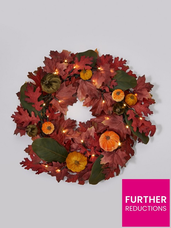 stillFront image of autumn-pre-lit-multicoloured-pumpkin-wreath-24-inch