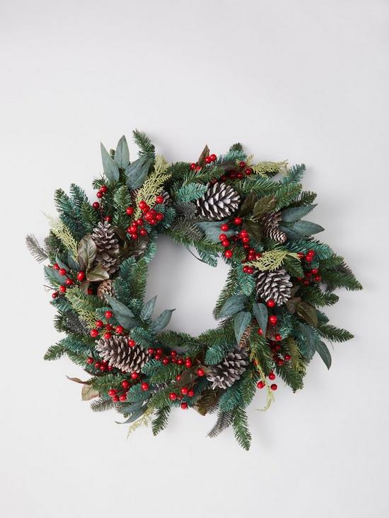 stillFront image of very-home-pre-lit-red-berry-christmas-wreath-80-cm